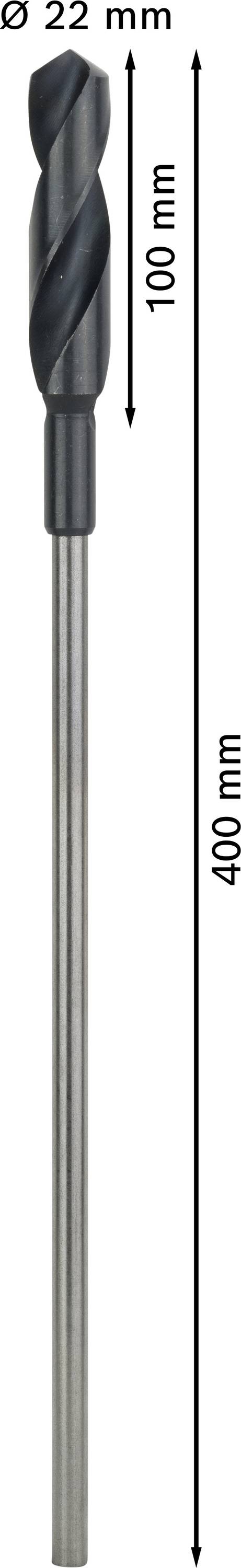 Bohrer mit 22 mm Durchmesser, 400 mm Länge, davon 100 mm Spirale.