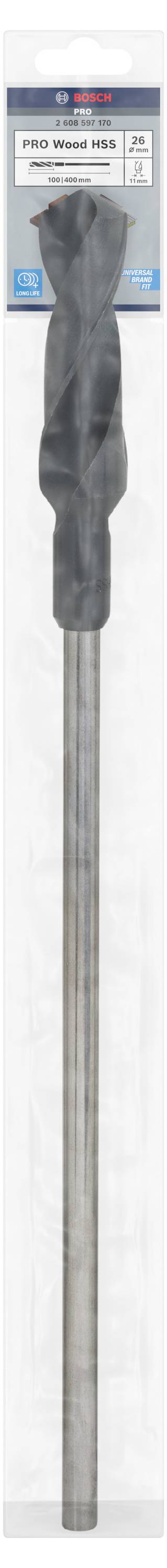 Bohrer mit SDS-max Aufnahmeschaft, geeignet für Betonarbeiten, verpackt in blau-grauer Verpackung mit technischen Informationen.