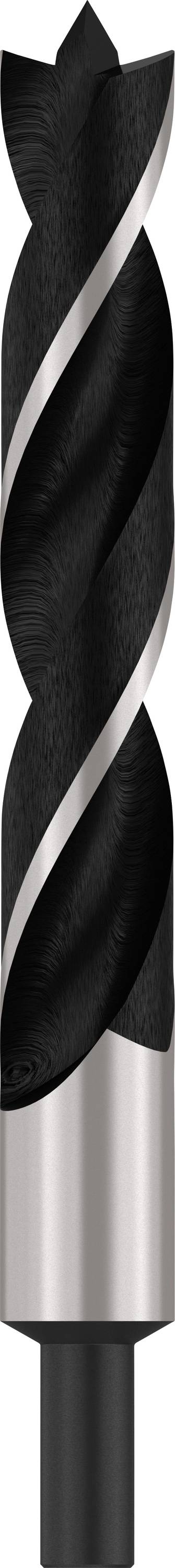 Fräser mit zwei spiralförmigen Schneidkanten, schwarz-silbernes Metall. Wird zum Bohren oder Fräsen in Werkstoffen verwendet.