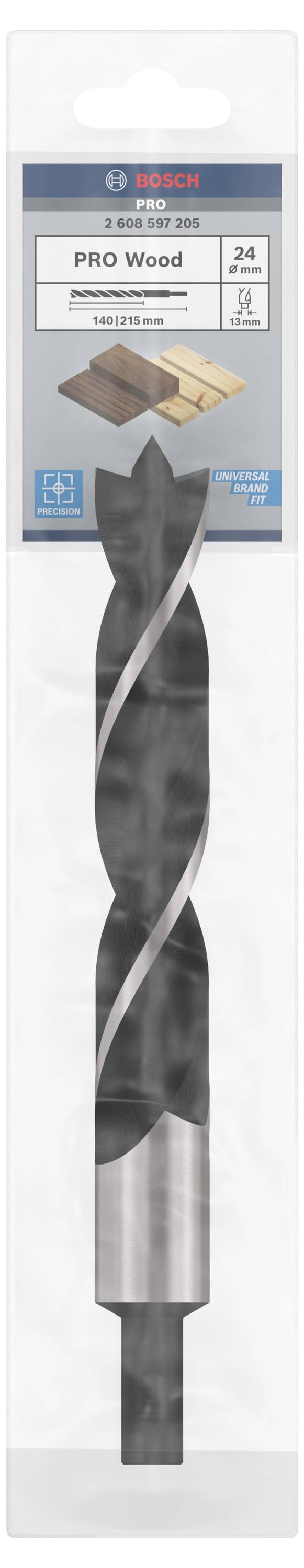 'Bosch Bohrer für Holz, PRO Wood, Durchmesser 24mm' in Verpackung. Geeignet für die Holzbearbeitung.