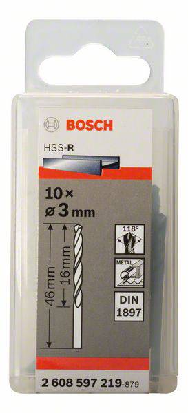 Bosch Accessories 2608597219 HSS Metall-Spiralbohrer 3mm Gesamtlänge 46mm rollgewalzt DIN 1897 Zylinderschaft 10St.