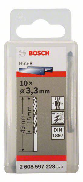 Bosch Accessories 2608597223 HSS Metall-Spiralbohrer 3.3mm Gesamtlänge 49mm rollgewalzt DIN 1897 Zylinderschaft 10St.