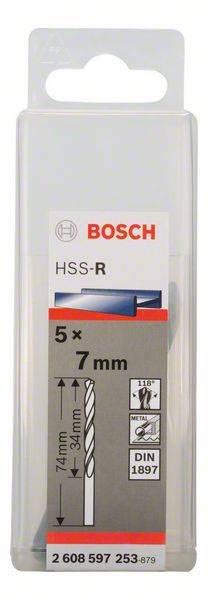 Bosch Accessories 2608597253 HSS Metall-Spiralbohrer 7 mm Gesamtlänge 74 mm rollgewalzt DIN 1897 Zylinderschaft 5 St.