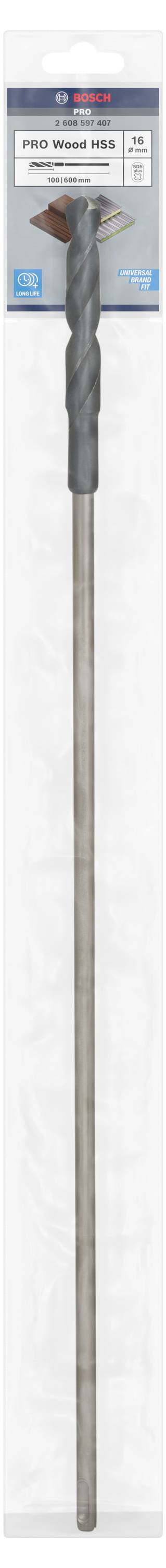 SDS Plus Bohrer von Bosch, 16 mm Durchmesser, für Stein, Beton und Ziegel geeignet, in originaler Verpackung dargestellt.