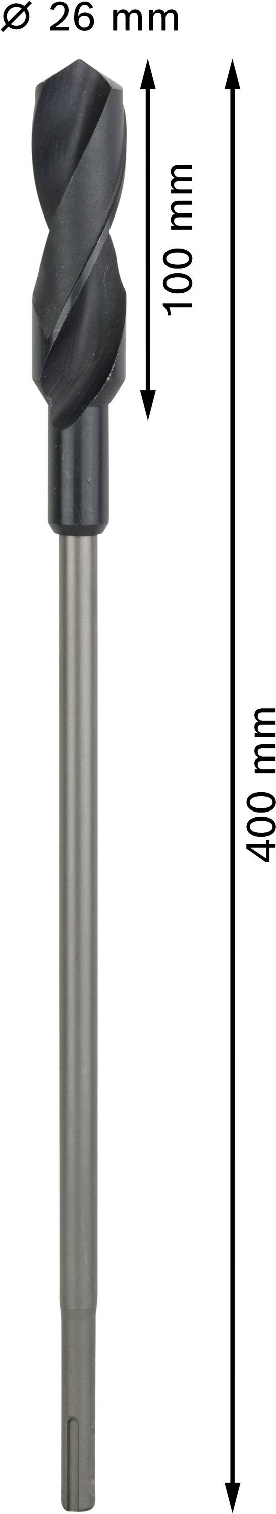 Bauwerkbohrer, 26 mm Durchmesser, 400 mm Gesamtlänge, 100 mm Arbeitslänge.