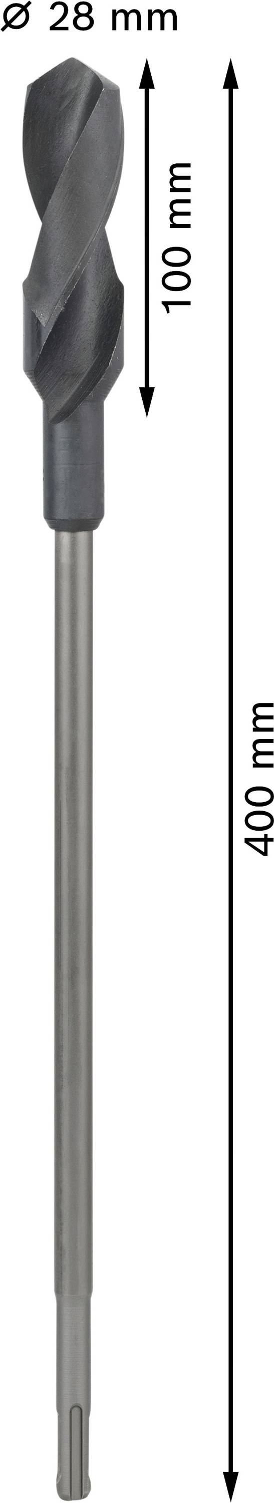 Bohrer mit einem Durchmesser von 28 mm, einer Schneidlänge von 100 mm und einer Gesamtlänge von 400 mm.
