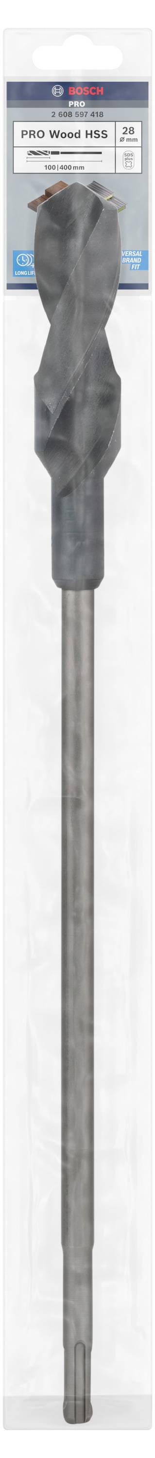 Bohrer in Verpackung mit der Beschriftung 'Pro SDS Max-8X'. Der Bohrer ist groß und massiv, geeignet für schwere Bohrarbeiten.