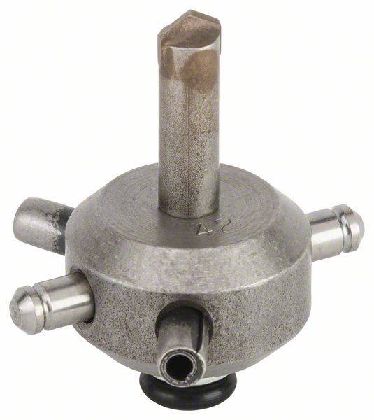 Metallbohrkopf mit vier Bohrern, symmetrisch angeordnet. Verwendet für präzise, mehrfache Bohrungen in einem Arbeitsschritt.