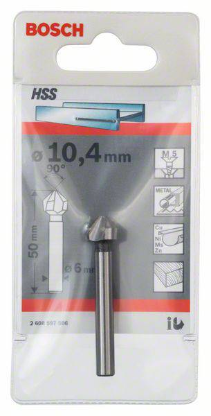 Bosch HSS Senker, Ø 10,4 mm, für Metallbearbeitung, kompatibel mit verschiedenen Materialien, Länge 50 mm, für 90° Köpfe geeignet.