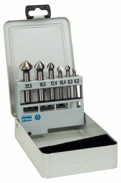 Bosch Accessories 2608597527 Kegelsenker-Set 6teilig 6.3 mm, 8.3 mm, 10.4 mm, 12.4 mm, 16.5 mm, 20.5 mm HSS Zylinderschaft 1 Set