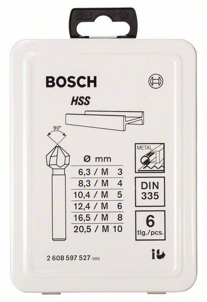 Aufbewahrungsbox von Bosch mit sechs HSS-Bohrern verschiedener Größen für Metall, DIN 335 Norm. Größen: 3 bis 10 mm.