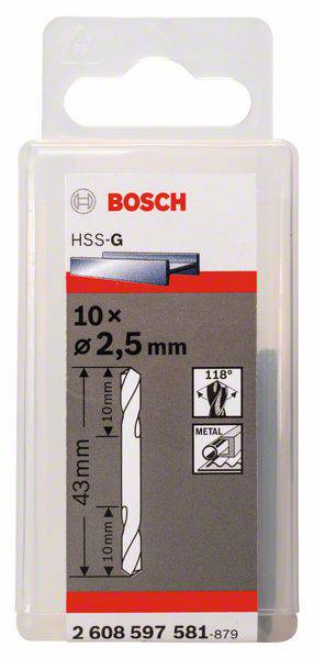 Bosch Accessories 2608597581 HSS Doppelendbohrer 2.5mm Gesamtlänge 43mm geschliffen Zylinderschaft 10St.