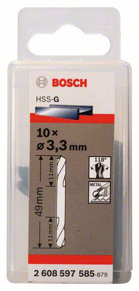 Bosch Accessories 2608597585 HSS Doppelendbohrer 3.3mm Gesamtlänge 49mm geschliffen Zylinderschaft 10St.