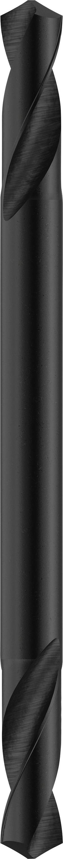 Ein einzelner Bohrer mit dunkler Oberfläche, entlang der Spiralform, zum Bohren in Baumaterialien.