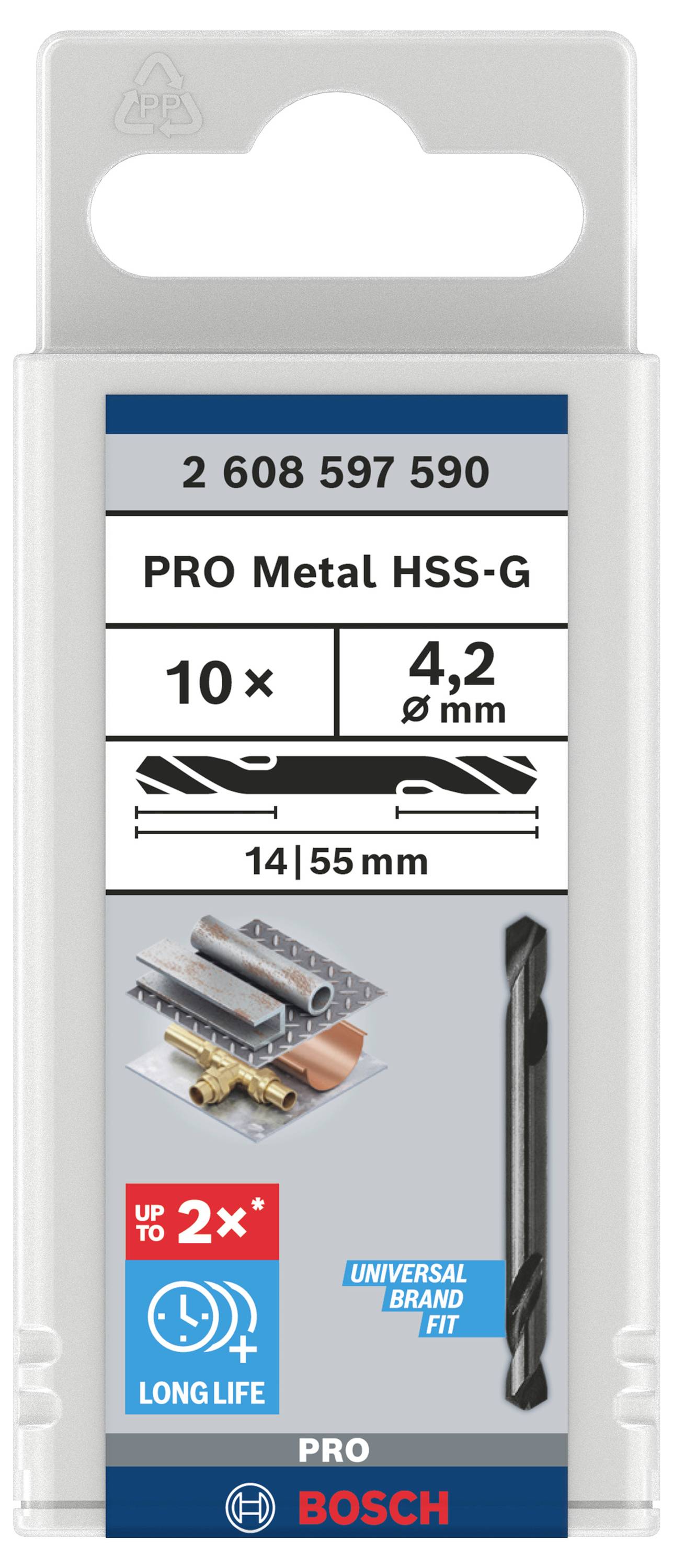 Bosch Accessories 2608597590 HSS Doppelendbohrer 4.2mm Gesamtlänge 55mm geschliffen Zylinderschaft 10St.