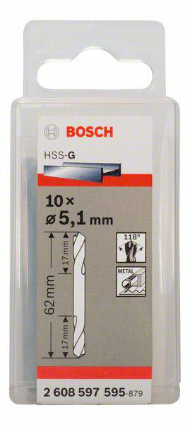 Bosch Accessories 2608597595 HSS Doppelendbohrer 5.1mm Gesamtlänge 62mm geschliffen Zylinderschaft 10St.
