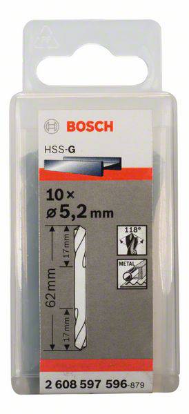 Bosch Accessories 2608597596 HSS Doppelendbohrer 5.2mm Gesamtlänge 62mm geschliffen Zylinderschaft 10St.