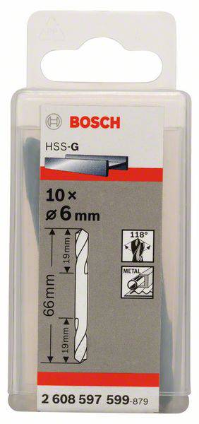 Bosch Accessories 2608597599 HSS Doppelendbohrer 6mm Gesamtlänge 66mm geschliffen Zylinderschaft 10St.
