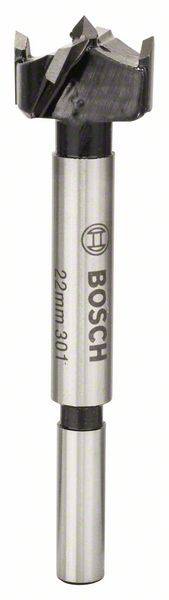 Bohrer der Marke Bosch mit einem Durchmesser von 22 mm. Geeignet für Holzarbeiten, zeigt spezielle Schneidegeometrie für präzises Bohren.
