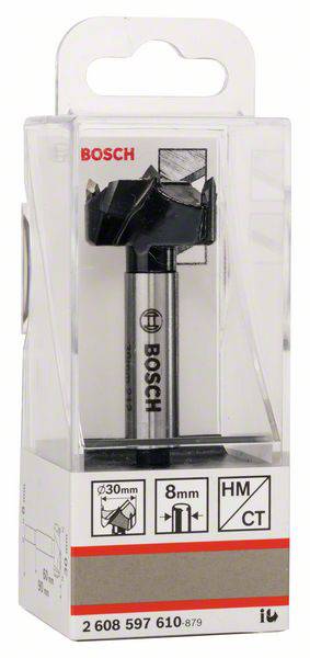 Zylinderkopfbohrer von Bosch, 30 mm Durchmesser, 8 mm Schaft, in transparenter Verpackung.