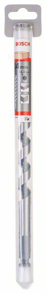 Bohrer von Bosch mit 4 mm Durchmesser in einer transparenten Verpackung. Geeignet für präzises Bohren bei Bauarbeiten.