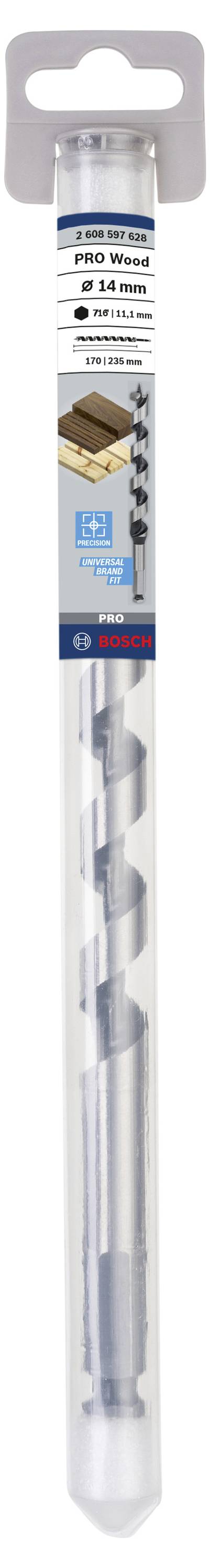 Holzbohrer im transparenten Kunststoffbehälter, geeignet für Weich- und Hartholz. Durchmesser 14 mm. Verpackt, mit Etikett.