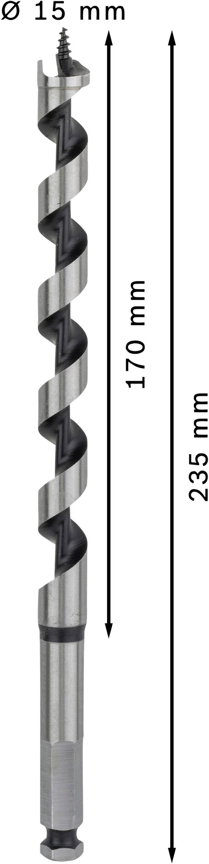 Bohrer, Durchmesser 15 mm, Gesamtlänge 235 mm, Spirallänge 170 mm