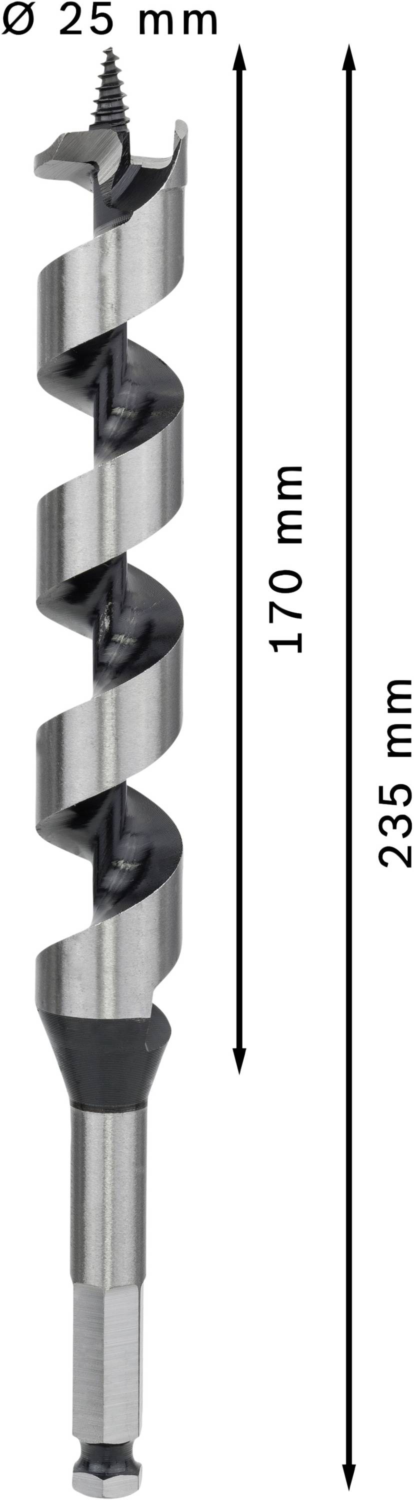 Schlangenbohrer mit 25 mm Durchmesser und 235 mm Länge, davon 170 mm Spirale.