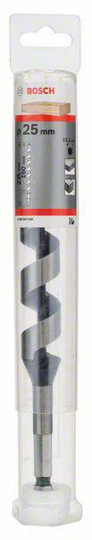 'Bosch 25 mm Bohrer': Verpackung eines Forstnerbohrers mit 25 mm Durchmesser, geeignet für präzises Bohren in Holz.