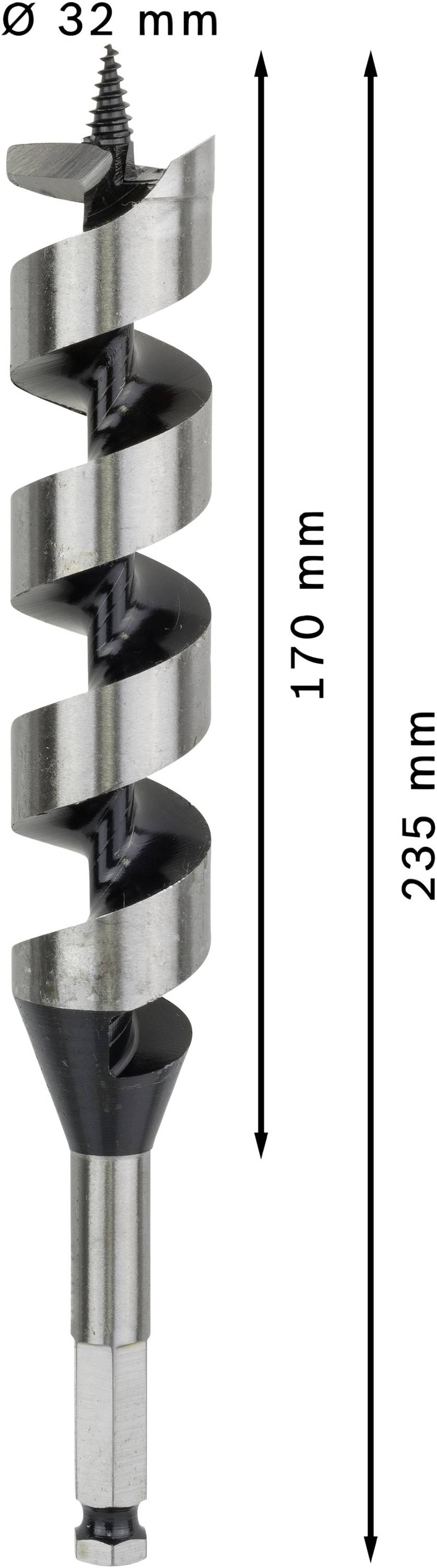 Metallbohrer mit 32 mm Durchmesser, 170 mm Arbeitsteil und Gesamtlänge von 235 mm.