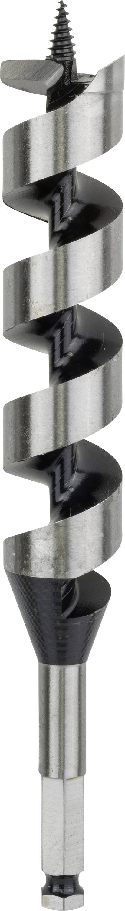 Großer Holzbohrer mit spiralförmigem Design und scharfer Spitze, geeignet für präzises Bohren in Holzoberflächen.