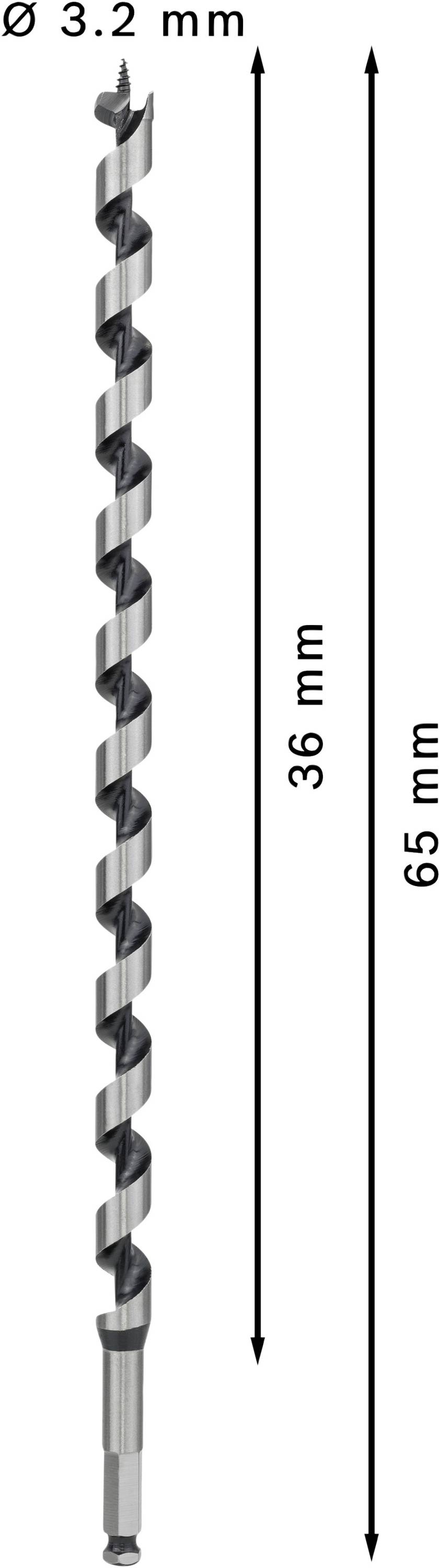 Bohrer mit einem Durchmesser von 3,2 mm und Längen von 36 mm und 65 mm.