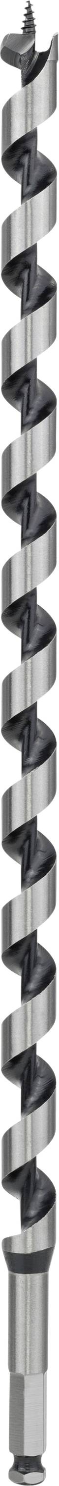 Nahaufnahme eines gebohrten Metallspiralbohrers mit scharfen Kanten und spiralförmigem Design. Ideal für präzise Bohrarbeiten in Holz.