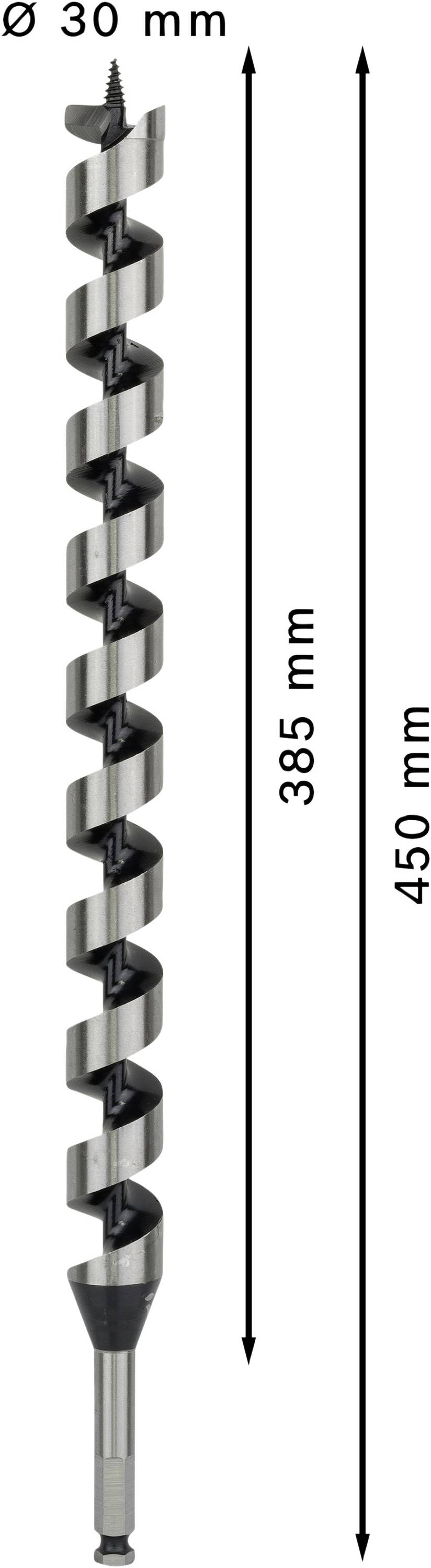 Bohrspirale mit 30 mm Durchmesser und 450 mm Länge, davon 385 mm Nutzlänge. Spitze hat einen Gewindebohrer.