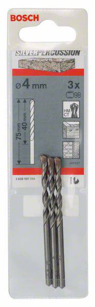 Bohrer-Set von Bosch, bestehend aus drei 4 mm Bohrern, geeignet für Beton, Mauerwerk, Naturstein und Ziegel.
