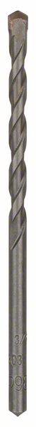 Ein grauer Bohrer mit spiralförmigen Rillen, geeignet für Bohren in Materialien wie Holz oder Metall.