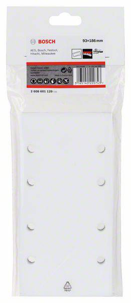 Schleifpapier-Set von Bosch, Größe 93x186 mm, geeignet für AEG, Bosch, Festool, Hitachi, Metabo, 6 Löcher für Staubabsaugung.