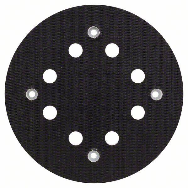 Schwarze Schleifscheibe mit zehn symmetrisch verteilten Löchern, geeignet für Schleifmaschinen zur effektiven Staubabsaugung.