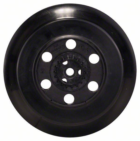 Ein schwarzes Autorad mit sechs Löchern, zentralem Nabenloch und glatter Oberfläche.