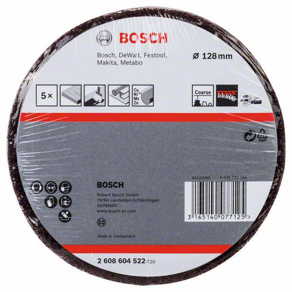 Bosch Accessories 2608604522 Schleifvlies, Klett, 128 mm, 100, grob, Korund, 5er-Pack 128mm 5St.