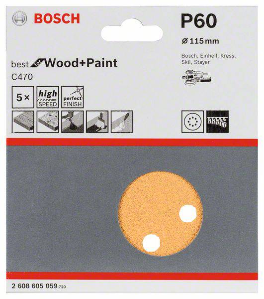 Bosch Accessories Best for Wood 2608605059 Exzenterschleifpapier mit Klett, gelocht Körnung (num) 60 (Ø) 115 mm 5 St.
