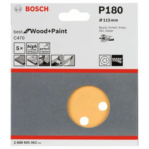 Bosch Accessories Best for Wood 2608605062 Exzenterschleifpapier mit Klett, gelocht Körnung (num) 180 (Ø) 115 mm 5 St. Bosch Accessories Best for Wood 2608605062 Exzenterschleifpapier mit Klett, gelocht Körnung (num) 180 (Ø) 115 mm 5 St.