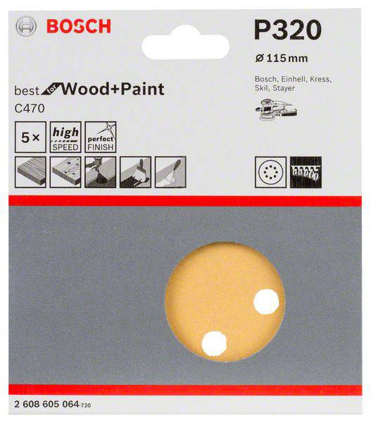 Bosch Accessories Best for Wood 2608605064 Exzenterschleifpapier mit Klett, gelocht Körnung num 320 (Ø) 115mm 5St.