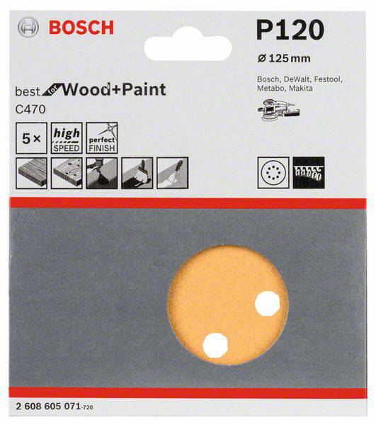 Bosch Accessories Best for Wood 2608605071 Exzenterschleifpapier mit Klett, gelocht Körnung num 120 (Ø) 125mm 5St.