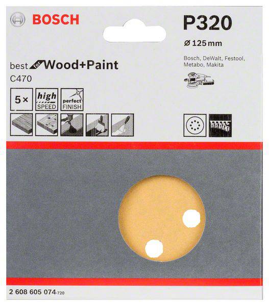Bosch Accessories Best for Wood 2608605074 Exzenterschleifpapier mit Klett, gelocht Körnung (num) 320 (Ø) 125 mm 5 St.