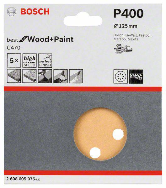 Bosch Accessories Best for Wood 2608605075 Exzenterschleifpapier mit Klett, gelocht Körnung (num) 400 (Ø) 125 mm 5 St.