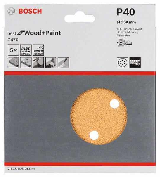 Bosch Accessories Best for Wood 2608605085 Exzenterschleifpapier mit Klett, gelocht Körnung (num) 40 (Ø) 150 mm 5 St.