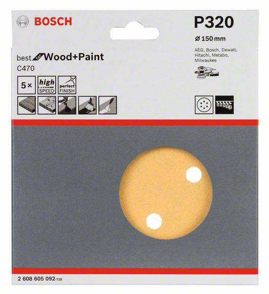 Bosch Accessories Best for Wood 2608605092 Exzenterschleifpapier mit Klett, gelocht Körnung (num) 320 (Ø) 150 mm 5 St.