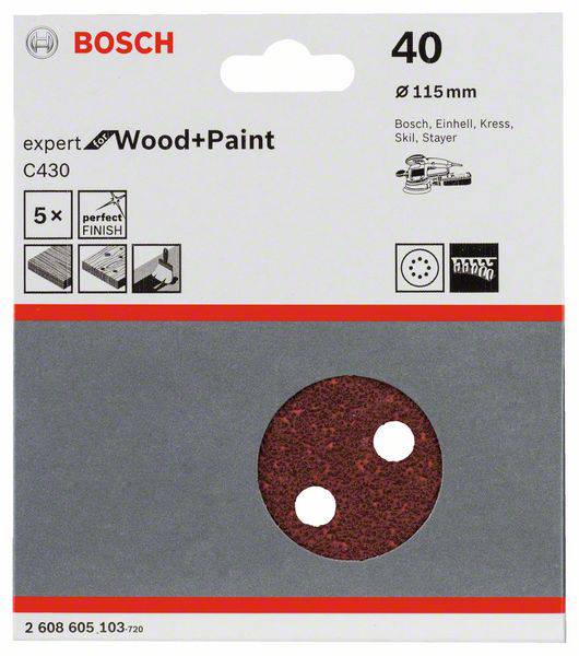 Bosch Accessories Best for Wood 2608605103 Exzenterschleifpapier mit Klett, gelocht Körnung (num) 40 (Ø) 115mm 5St.