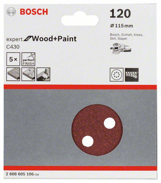 Bosch Accessories Best for Wood 2608605106 Exzenterschleifpapier mit Klett, gelocht Körnung (num) 120 (Ø) 115mm 5St.